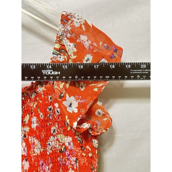 Almost Famous Womens Size XL Orange Floral Cropped Halter Top With Soft Sleeves - Picture 2 of 9